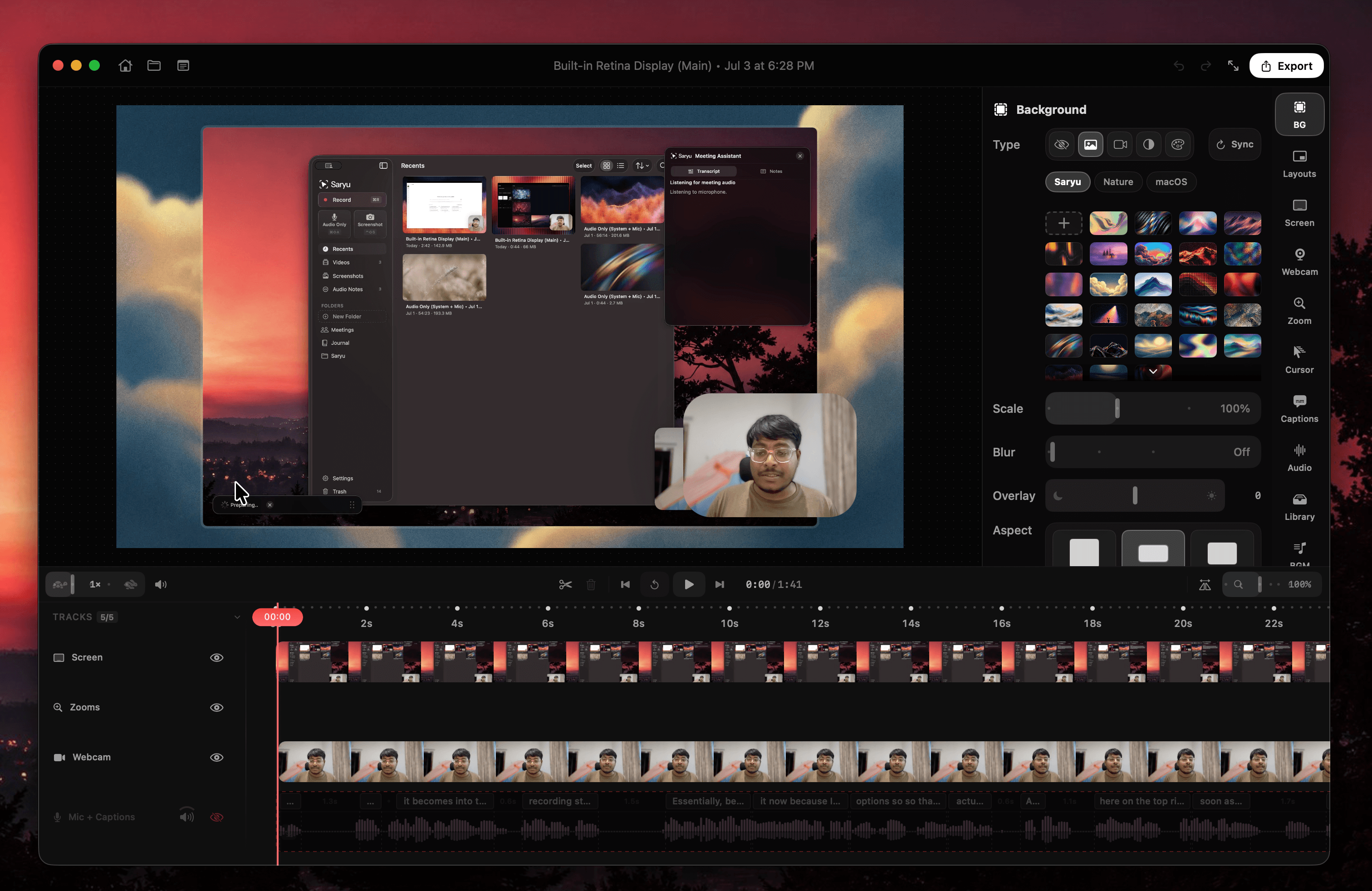 Saryu timeline editor with a polished product demo