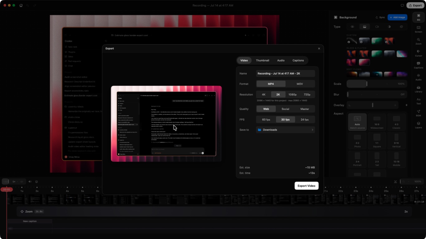 Video, image, audio, and caption export in the current Saryu app
