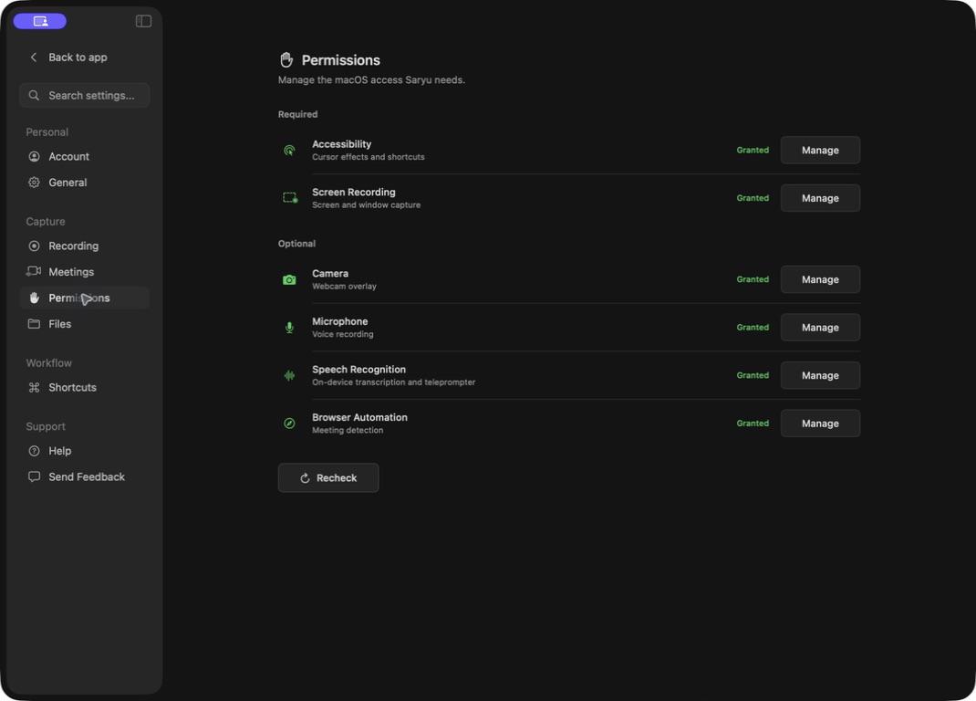 Saryu permission setup in the current app
